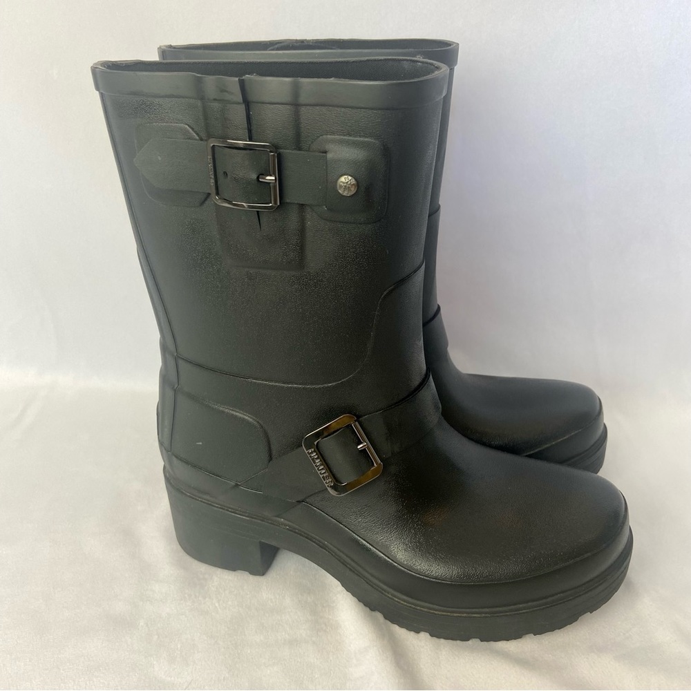 Hunter Original Rubber Biker Rain Boots - Black Size 6 - Picture 8 of 16
